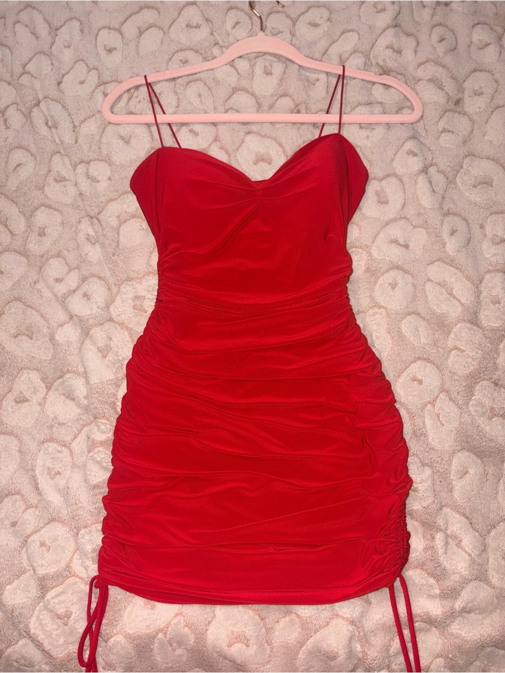 Windsor Red Ruched Spaghetti Strap Mini Dress